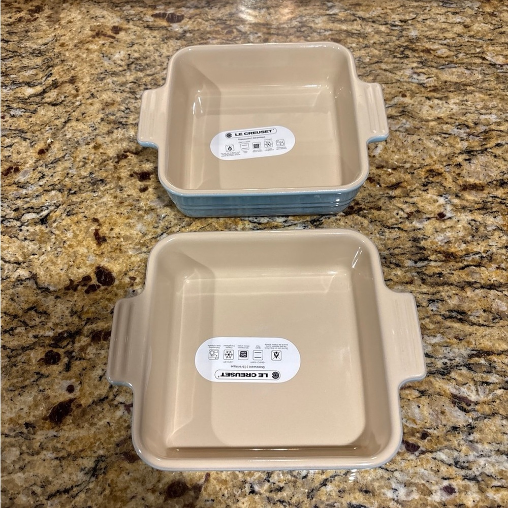 NWT Le Creuset Stoneware 14cm Square Dish, set of 2, Sky Blue - Picture 3 of 7